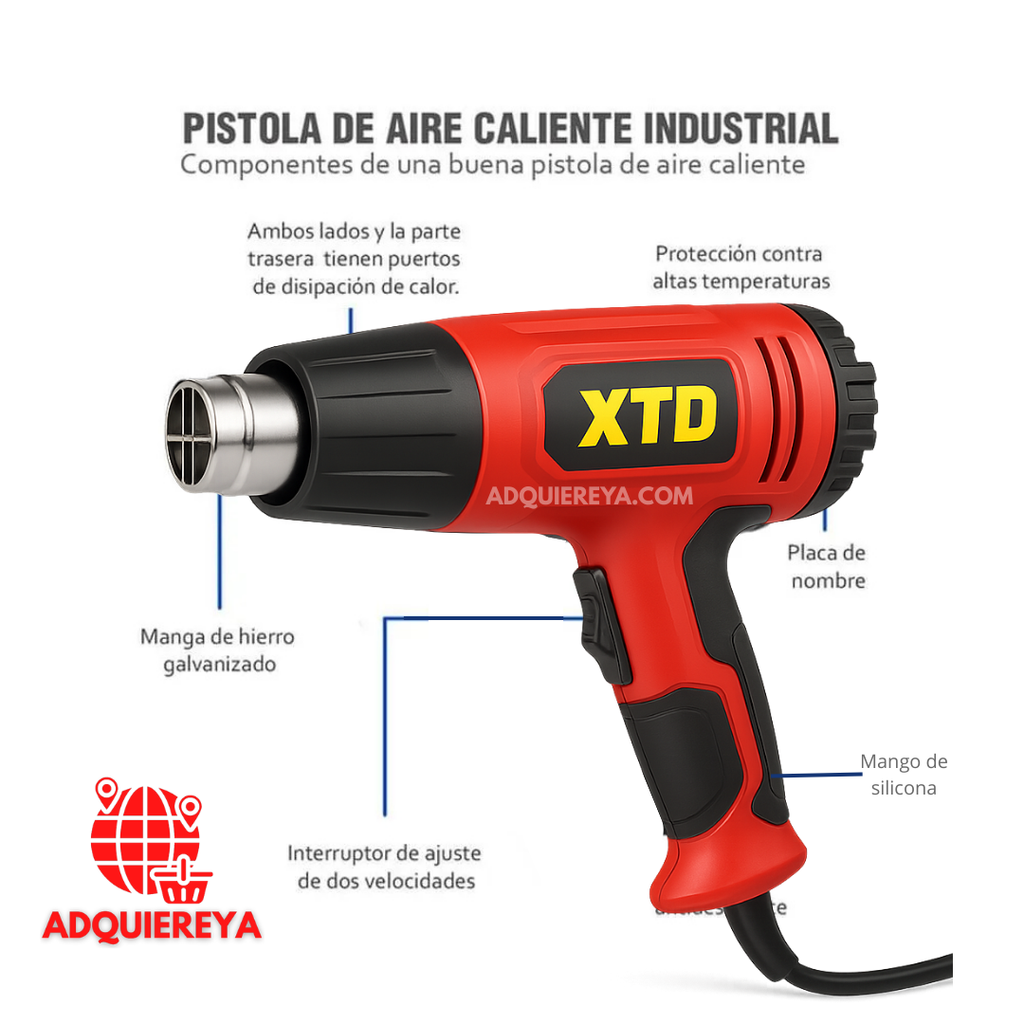 PISTOLA DE CALOR XTD 2000W CON MANGO DE SILICONA