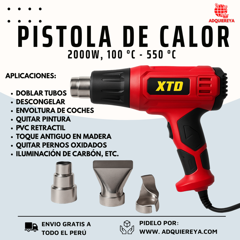 PISTOLA DE CALOR XTD 2000W CON MANGO DE SILICONA