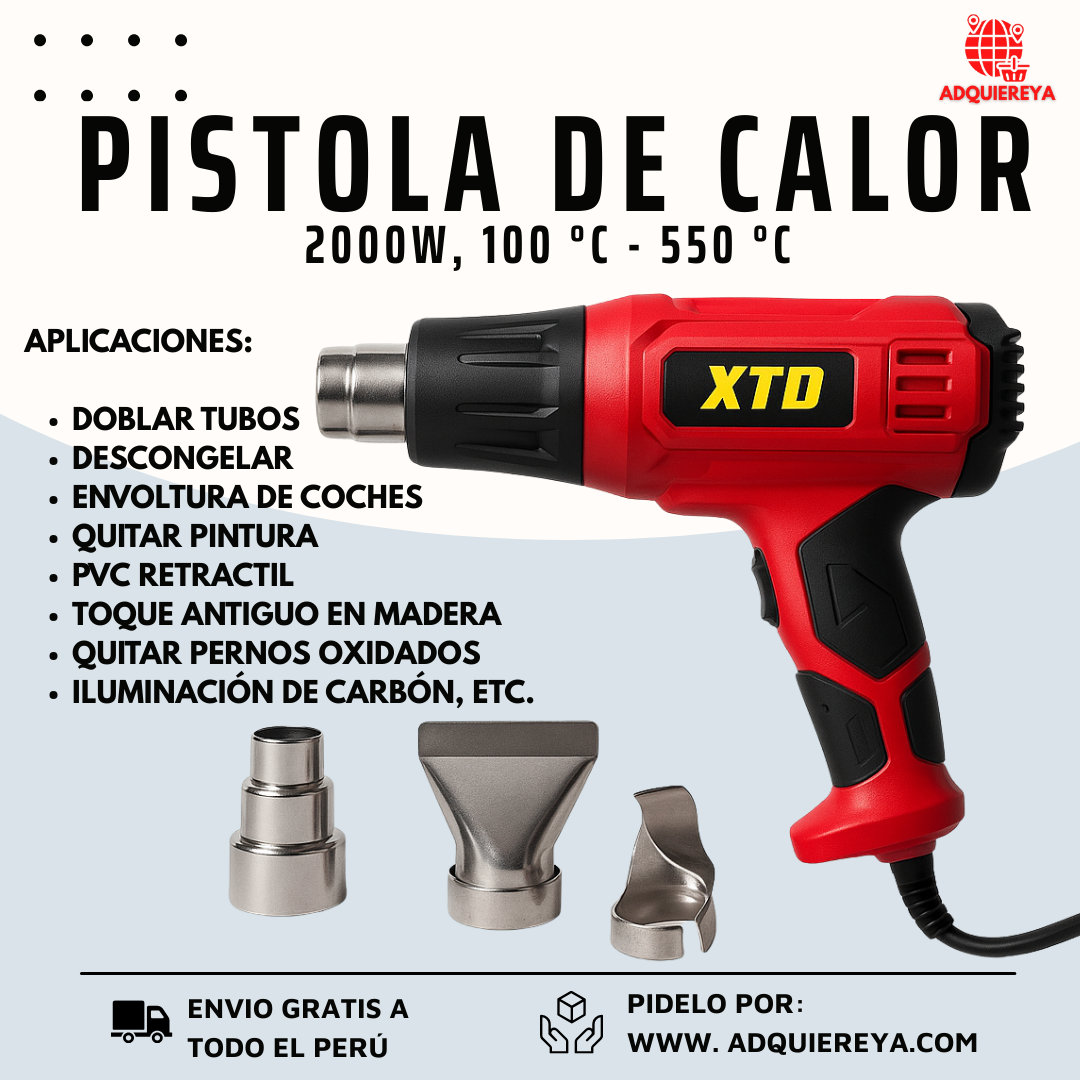 PISTOLA DE CALOR XTD 2000W CON MANGO DE SILICONA